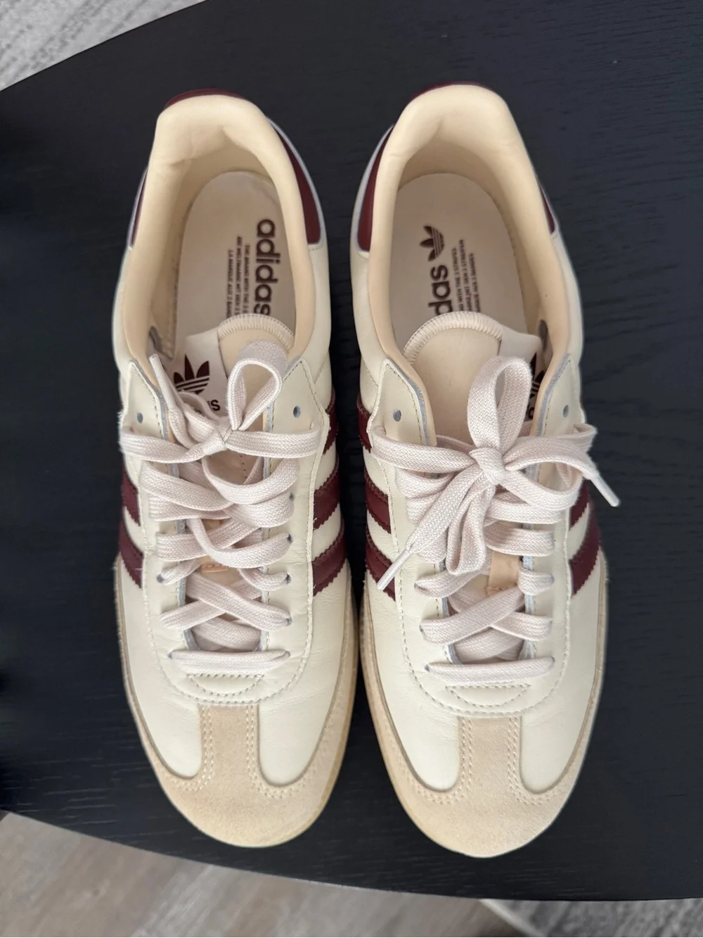 adidas Samba Sneakers in Cream with Burgundy Stripes